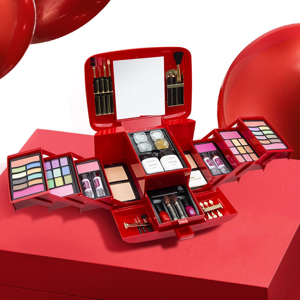 Classic Deluxe vanity case Makeup kit | All in One Product Makeup Sets for Girls  Red Box